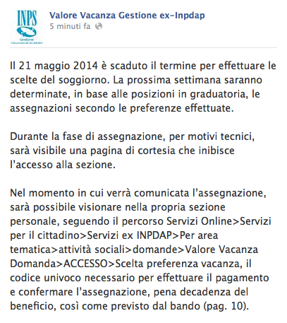 Graduatorie e soggiorni Valore Vacanza 2014